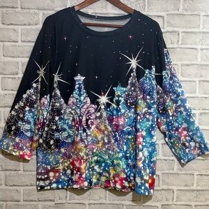 Colorful Women's Top with Starry Christmas design size XL